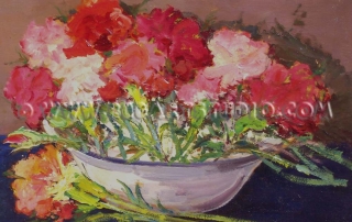 Giovanni Bartolena - Red flowers in a ceramic bowl