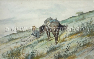 Giovanni Fattori - Soldier resting with horse