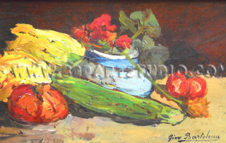 Giovanni Bartolena - Still life with flowers and courgettes