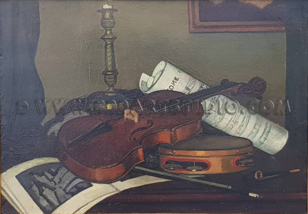 Piero Marussig - Strumenti musicali I. (Natura morta con violino)